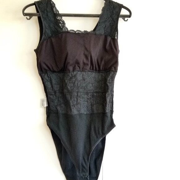 vintage 80s NWT black lace knit bodysuit - Picture 6 of 14
